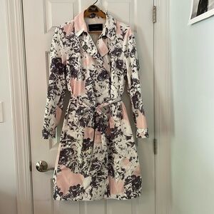 Pink Tartan Pink and Gray Floral Print Trench Coat. Large